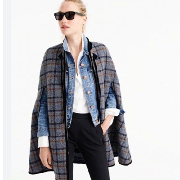 J. Crew Jackets & Blazers - J.Crew Wool Zip Plaid Cape